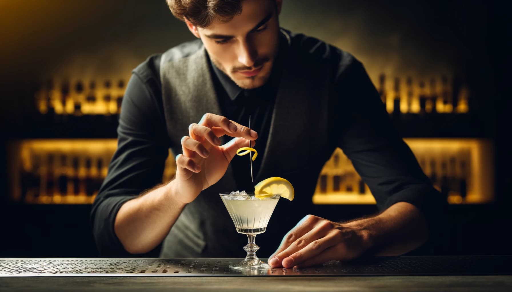 Bartender garnishing a cocktail Bartender garnishing a cocktail